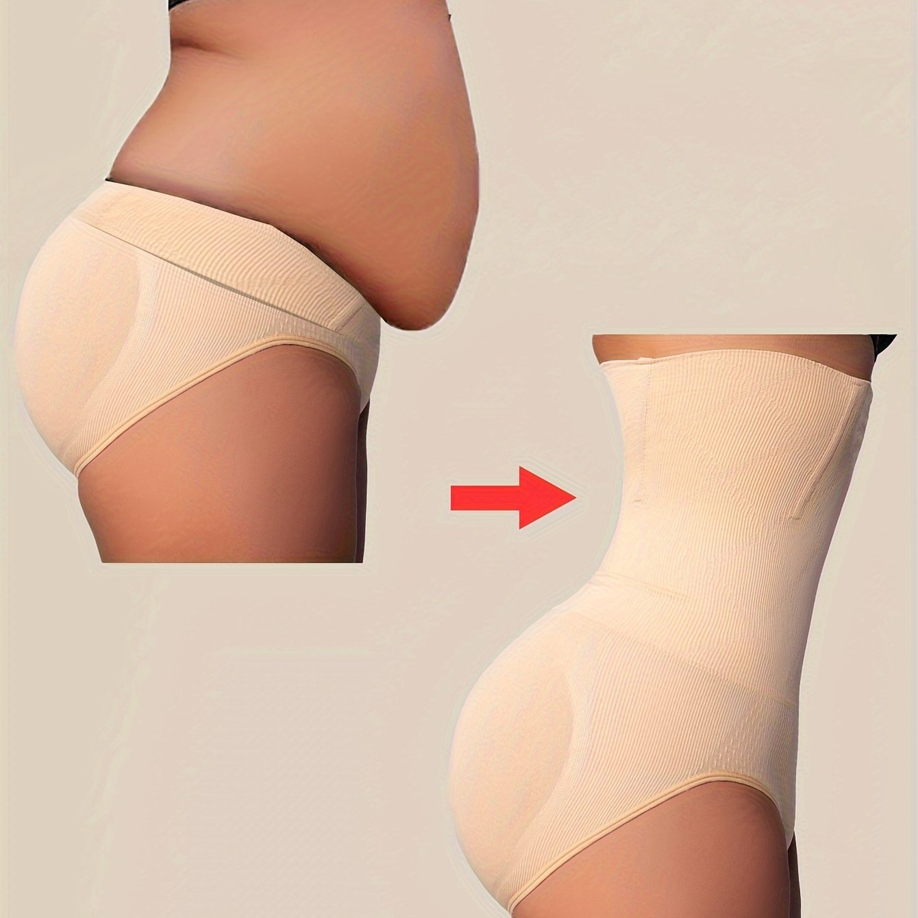 High-Waist Tummy Control Shapewear Panties for Women - Slimming Waist Trainer & Butt Lifter, Breathable Knit Fabric, Spandex/Polyester, Hand Washable, Seamless Design, Solid Beige, Body Shaping Underwear|Seamless Underwear|Br